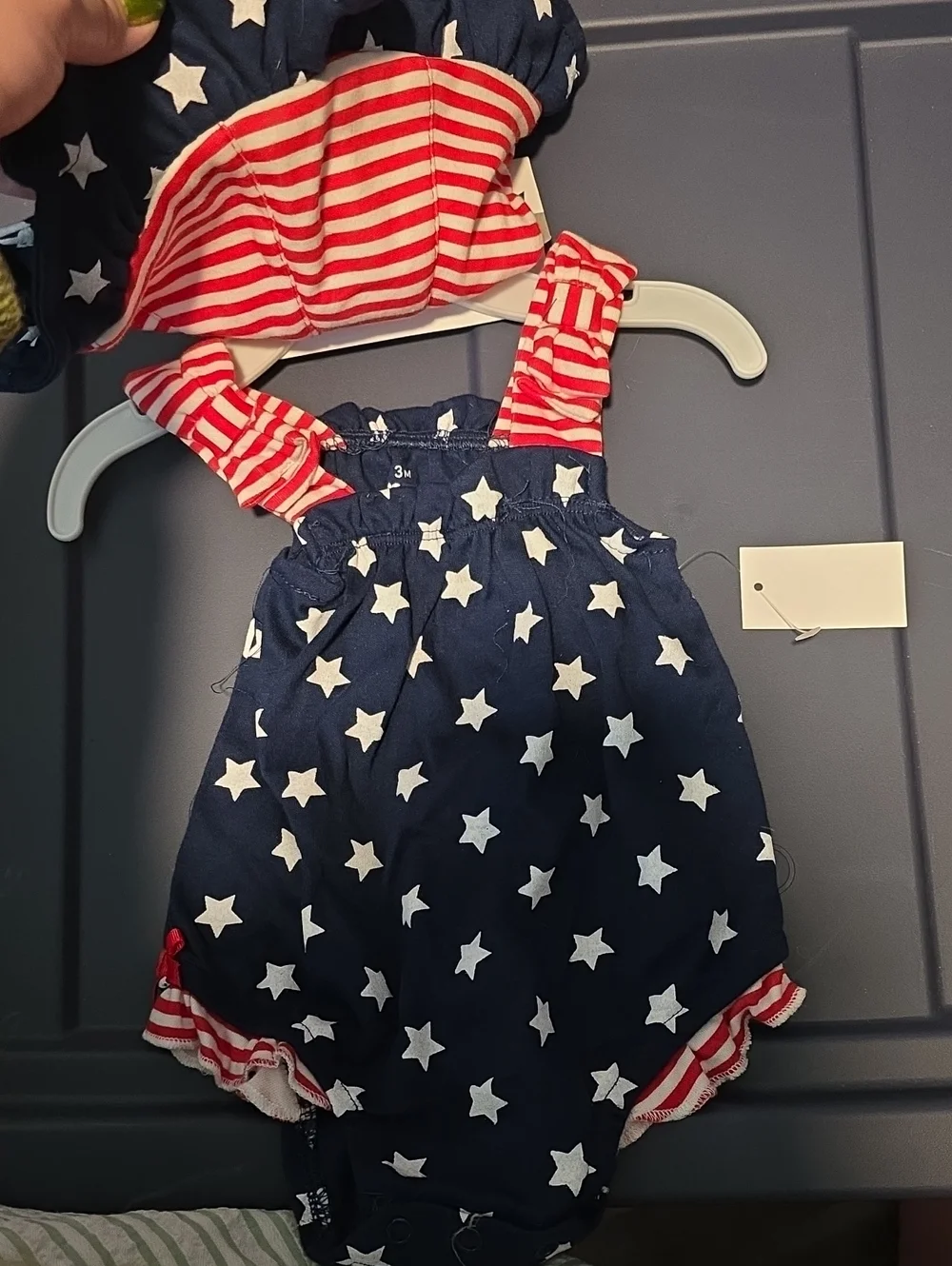 Baby Starters Navy Blue & Red Stars Stripes Romper with Hat